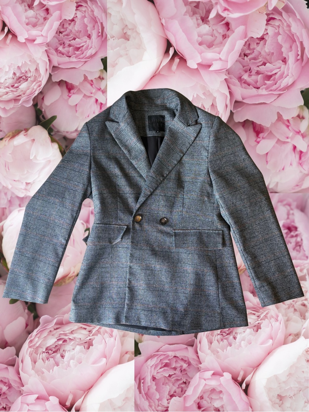 Mina Self Plaid Houndstooth Blazer Jacket